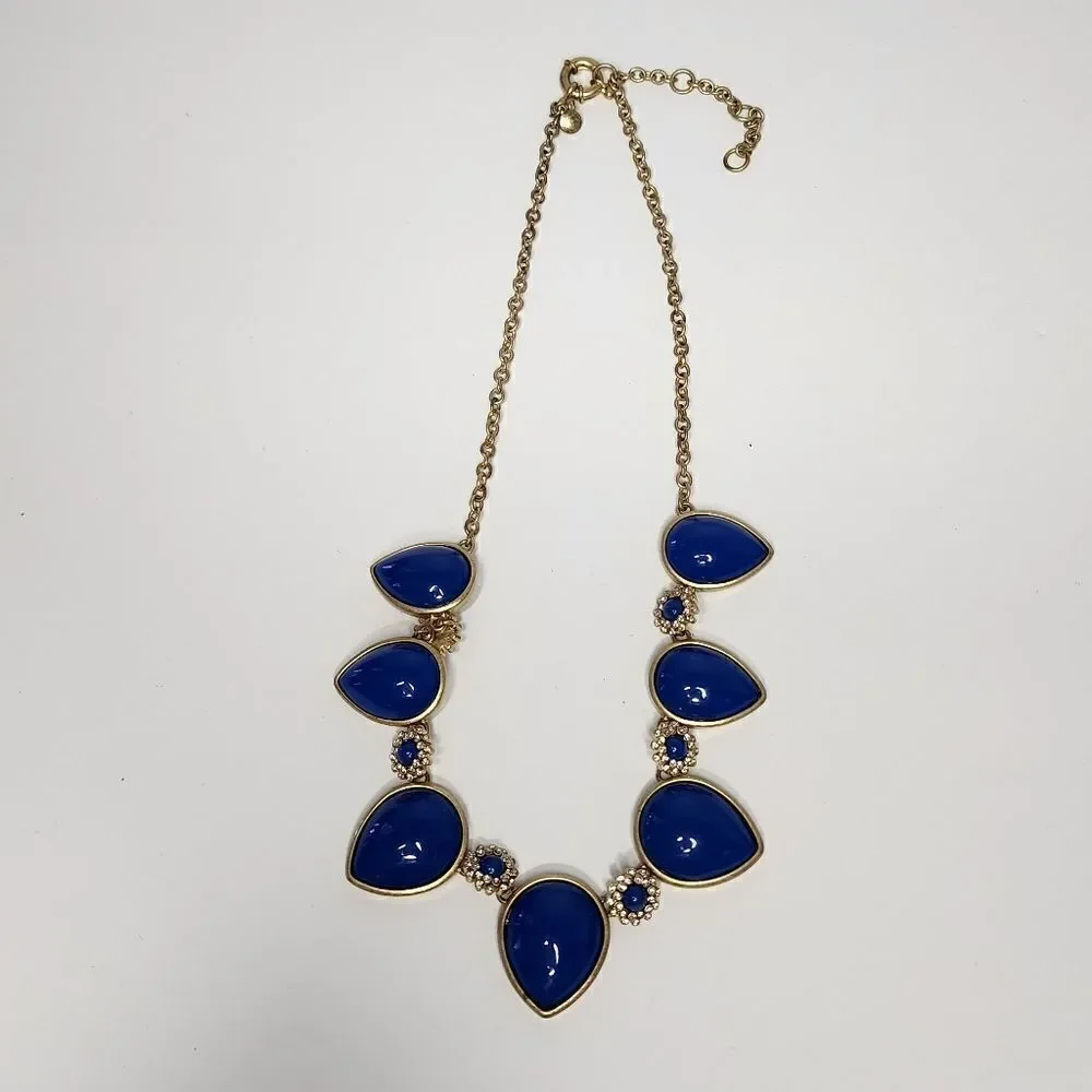J Crew Multicolor cabochon Rhinestone Statement Necklace blue teardrop XA24